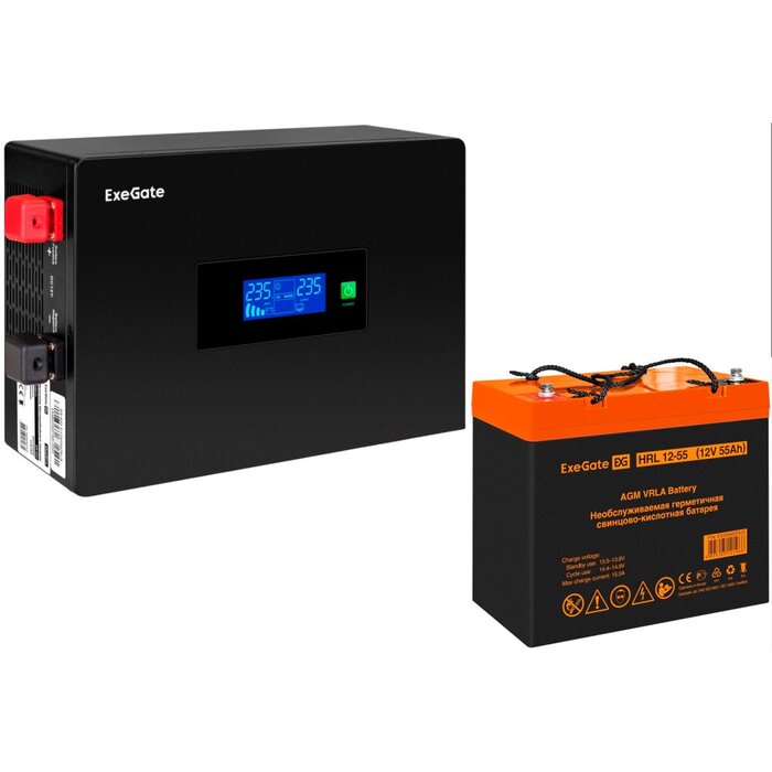 ИБП ExeGate IdealSine SR-1000.LCD.2SH + HRL 12-55 (55Ач) №1