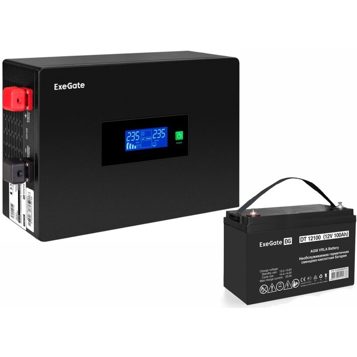 ИБП ExeGate IdealSine SR-600.LCD.2SH + DT 12100 (100Ач) №1