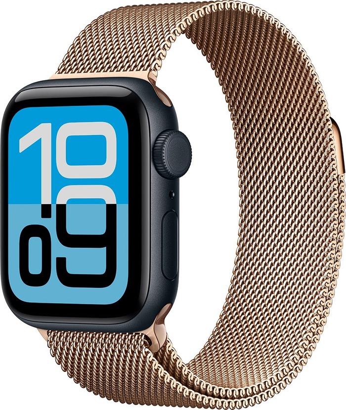 Умные часы Apple Watch SE 3 40 мм, GPS, Midnight Aluminium Case with Gold Milanese Loop, Полуночный черный/Золотой №1