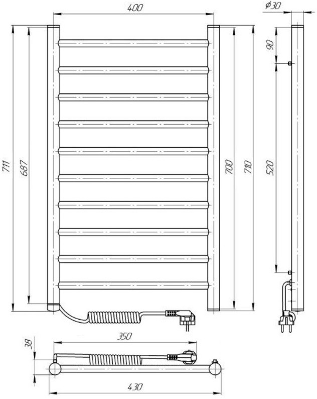 Полотенцесушитель LARIS Felicia E CHKCH P10 L, 400x700 детальное изображение - 4