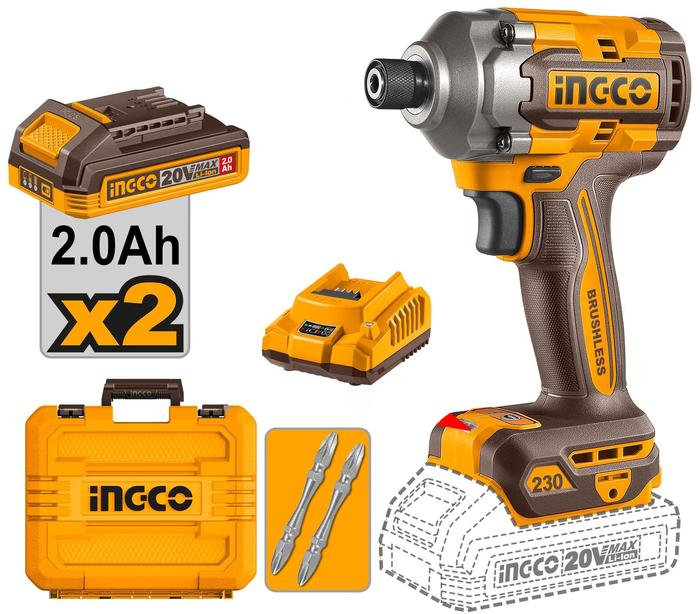 Аккумуляторная дрель-шуруповерт INGCO INDUSTRIAL CIRLI2023, 16 В, 230 Нм, 2 А·ч №1