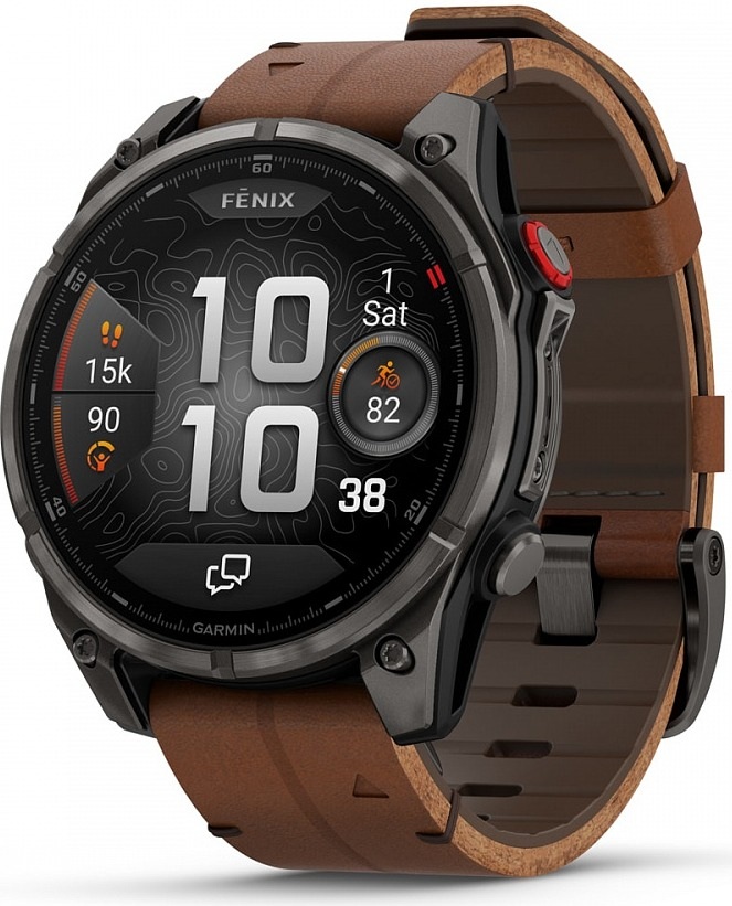 Смарт-часы Garmin fenix 8 Pro AMOLED DLC, 51 мм, угольно-серый, коричневый кожаный ремешок детальное изображение - 2
