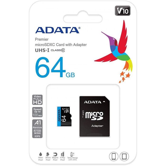 Карта памяти ADATA Premier MicroSD + SD адаптер (AUSDX64GUICL10A1-RA1), 64 Гб №3