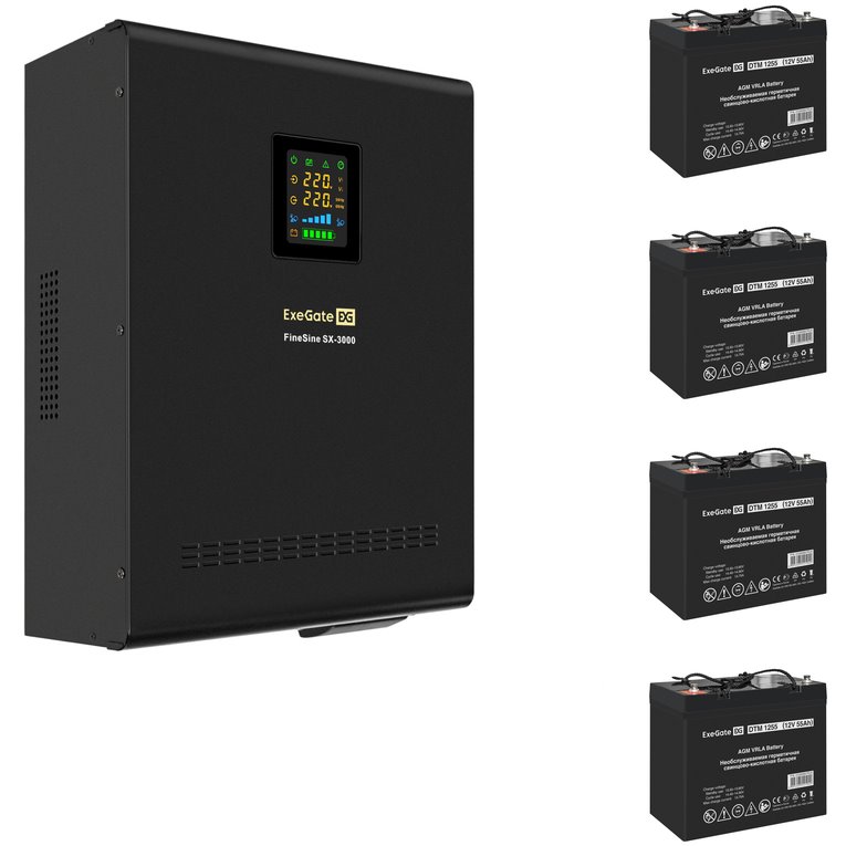 ИБП ExeGate FineSine SX-3000.LCD.AVR.2SH.T + 4x DTM 1255 (55Ач) + батарея детальное изображение - 1