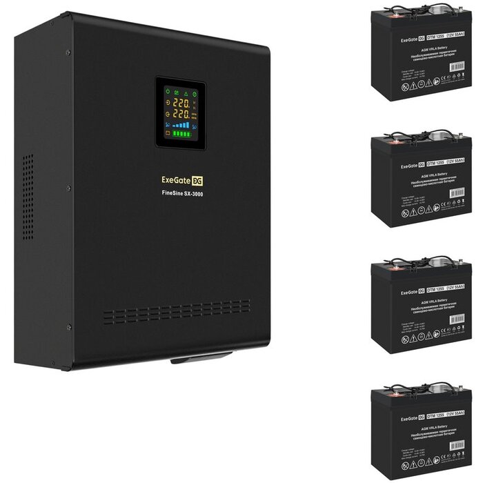 ИБП ExeGate FineSine SX-3000.LCD.AVR.2SH.T + 4x DTM 1255 (55Ач) + батарея №1