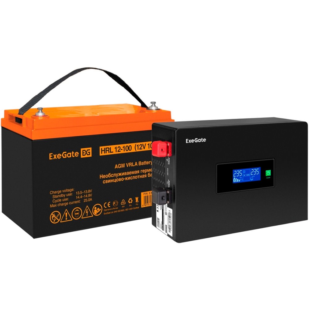 ИБП ExeGate IdealSine SR-600.LCD.2SH + HR 12-65 (65Ач) детальное изображение - 1