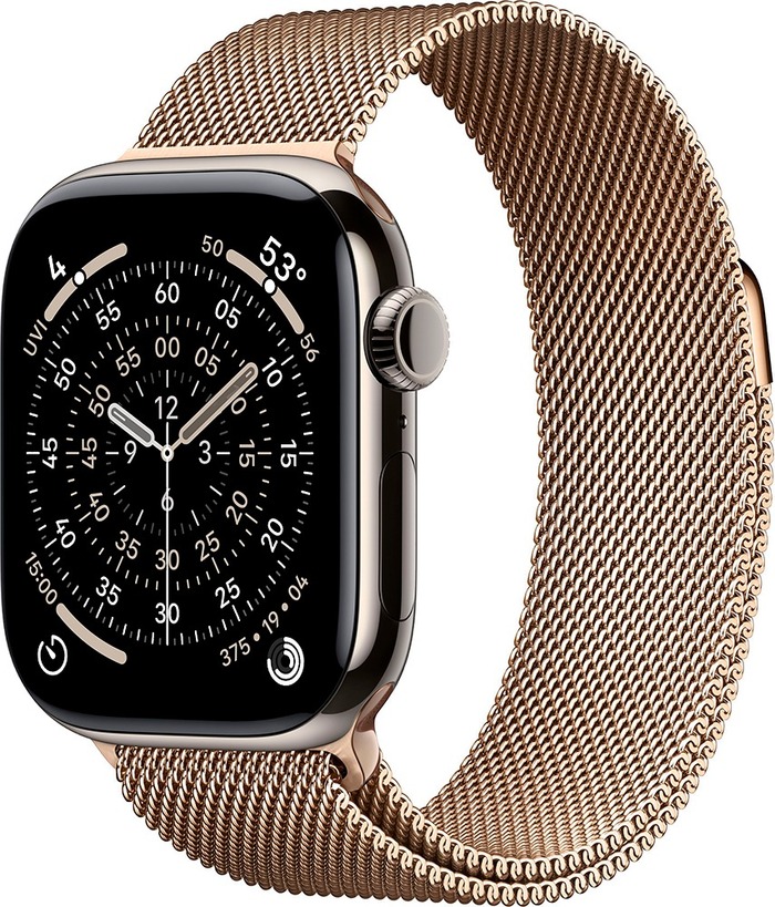 Умные часы Apple Watch Series 11 46 мм, Natural Titanium Case with Gold Milanese Loop, GPS + Cellular, Серебристый/Золотой №1