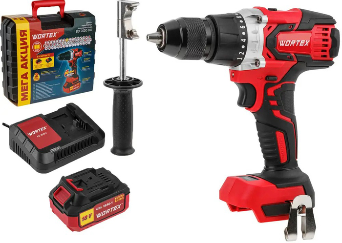 Аккумуляторная дрель-шуруповерт WORTEX BD 2030 Dli ALL1 0329280, 18 В, 80 Нм, 4 А·ч №1