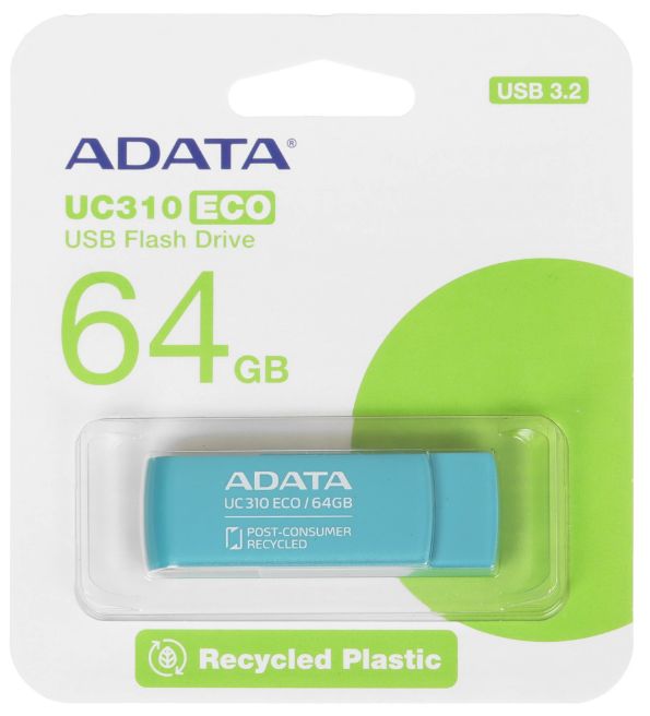 USB Flash накопитель ADATA UC310 ECO 64 ГБ, синий детальное изображение - 1