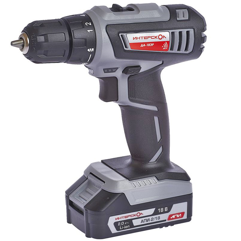 Аккумуляторная дрель-шуруповерт ИНТЕРСКОЛ ДА-18ЭР 536.0.2.02, 18 В, 38 Нм, 2 А·ч детальное изображение - 1