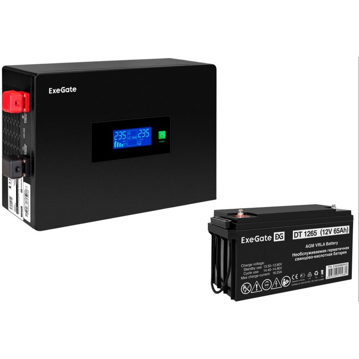 ИБП ExeGate IdealSine SR-1000.LCD.2SH + DT 1265 (65Ач) №1