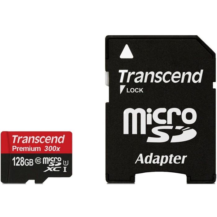 Карта памяти Transcend MicroSD + SD адаптер (TS128GUSDU1), 128 Гб №1