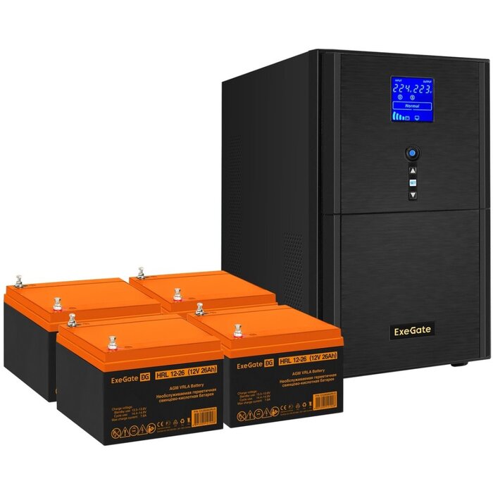 ИБП ExeGate SineTower SZ-5000.LCD.AVR.2SH.1C13.T.RJ.USB + 4x DTM 1255 (55Ач) №1