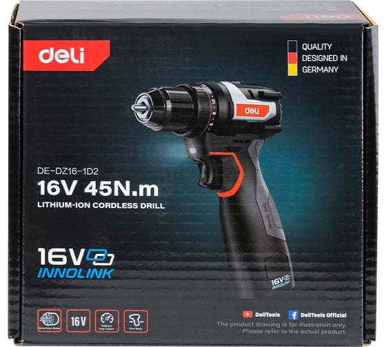Аккумуляторная дрель-шуруповерт DELI DE-DZ16-1D2, 16 В, 45 Нм, 2 А·ч, 163688 детальное изображение - 15
