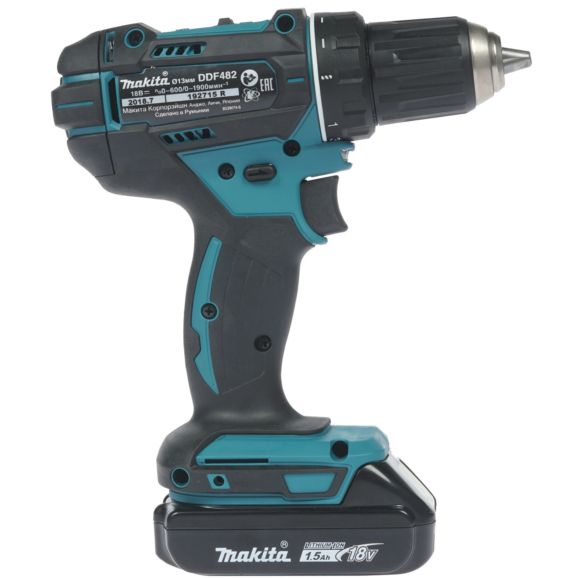 Аккумуляторная дрель-шуруповерт Makita DDF482SYE, 18 В, 62 Нм, 1.5 А·ч  детальное изображение - 2