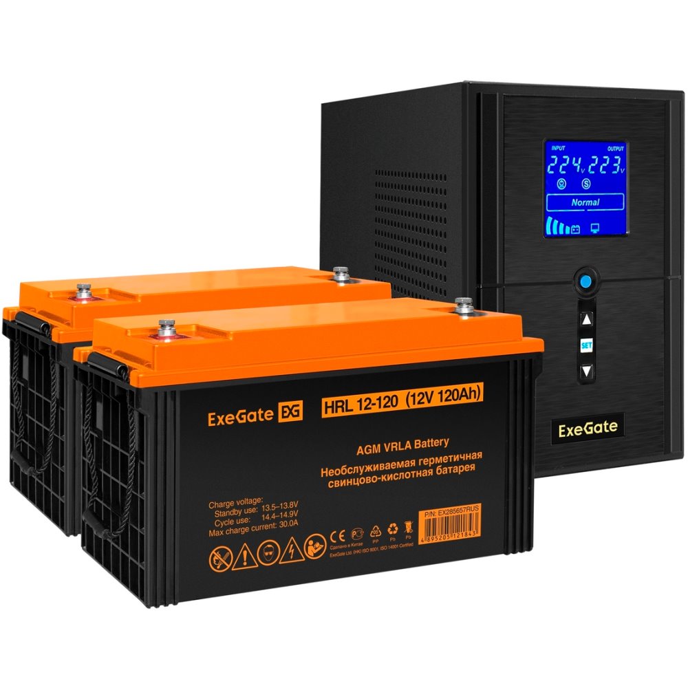 ИБП ExeGate SineTower SZ-1000.LCD.AVR.2SH.1C13.USB + 2x HRL 12-120 (120Ач) детальное изображение - 1