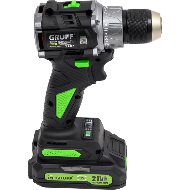 Аккумуляторная дрель-шуруповерт GRUFF GF-21, 21 В, 65 Нм, 2 А·ч  детальное изображение - 2