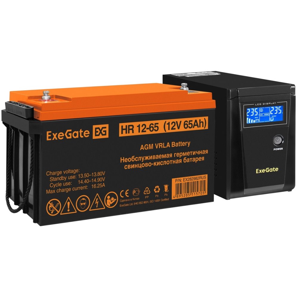 ИБП ExeGate SineTower SZ-600.LCD.AVR.1SH + HR 12-65 (65Ач) детальное изображение - 1