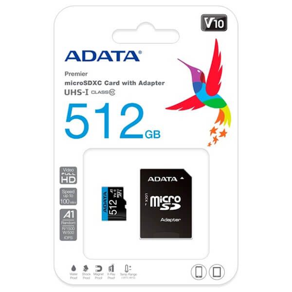 Карта памяти ADATA MicroSD + SD адаптер (AUSDX512GUICL10A1-RA1), 512 Гб детальное изображение - 2