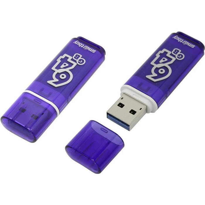USB Flash накопитель SmartBuy Glossy Dark (SB64 ГБGS-DB) 64 ГБ, синий №1