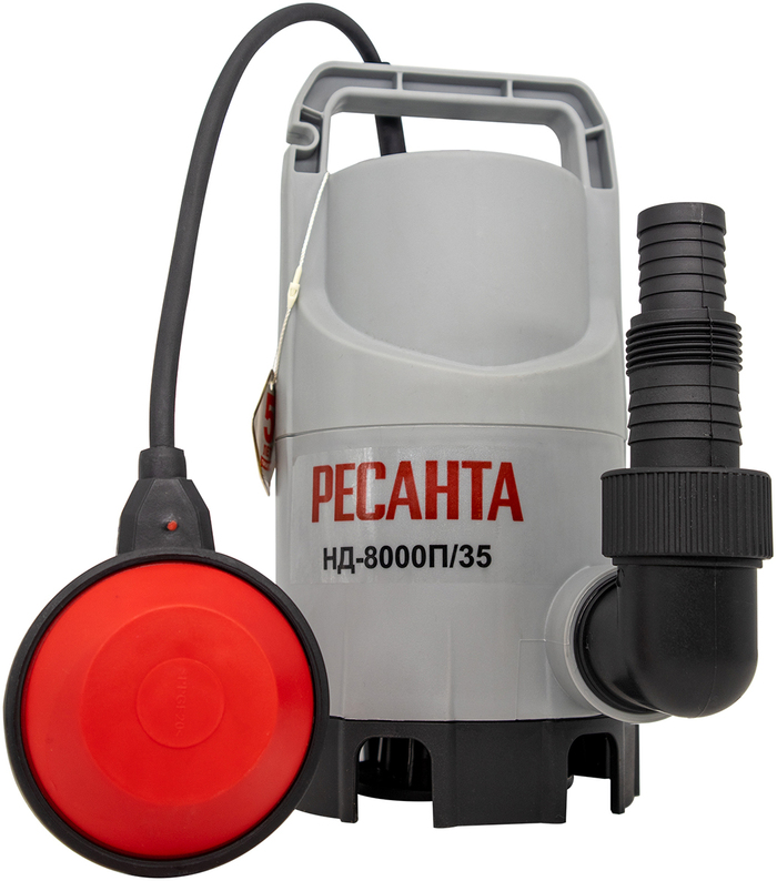 Насос Ресанта НД-8000П/35, 133 л/мин, 6.4 мм, напор 5 м, d=32 мм, 350 Вт, Серый №1