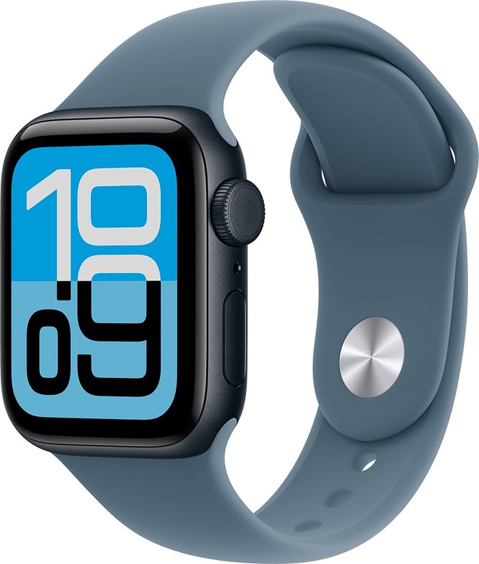 Умные часы Apple Watch SE 3 40 мм, GPS, Midnight Aluminium Case with Anchor Blue Sport Band, Полуночный черный/Синий №1