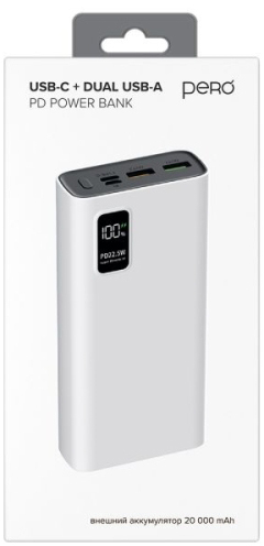 Внешний аккумулятор PERO PB06 (PB06WH), 20000 мАч, Белый детальное изображение - 8