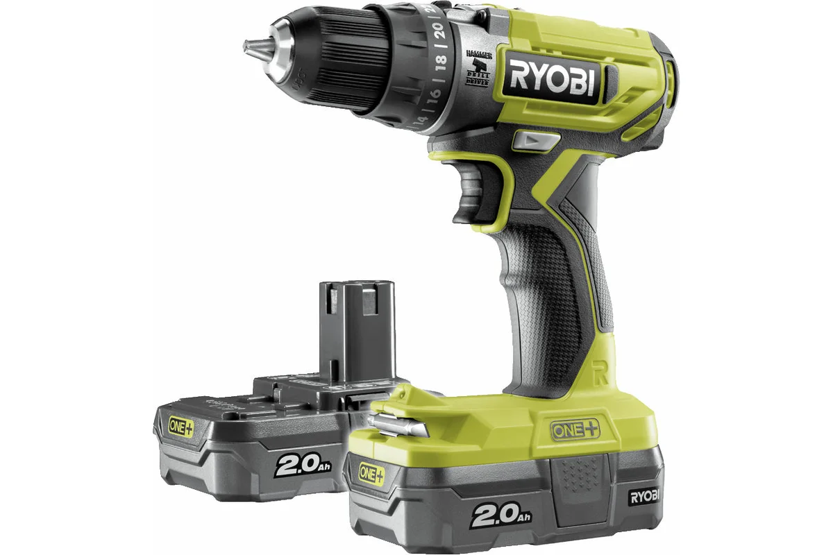 Аккумуляторная дрель-шуруповерт Ryobi ONE+ R18PD2-220S 5133004459, 18 В, 40 Нм, 2 А·ч  детальное изображение - 2
