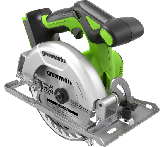 Дисковая пила аккумуляторная GreenWorks GD24CS165, 24В, б/щет., рез 57 мм, без АКБ и ЗУ 1501607, 165 мм, 4800 об/мин, 500 Вт детальное изображение - 1
