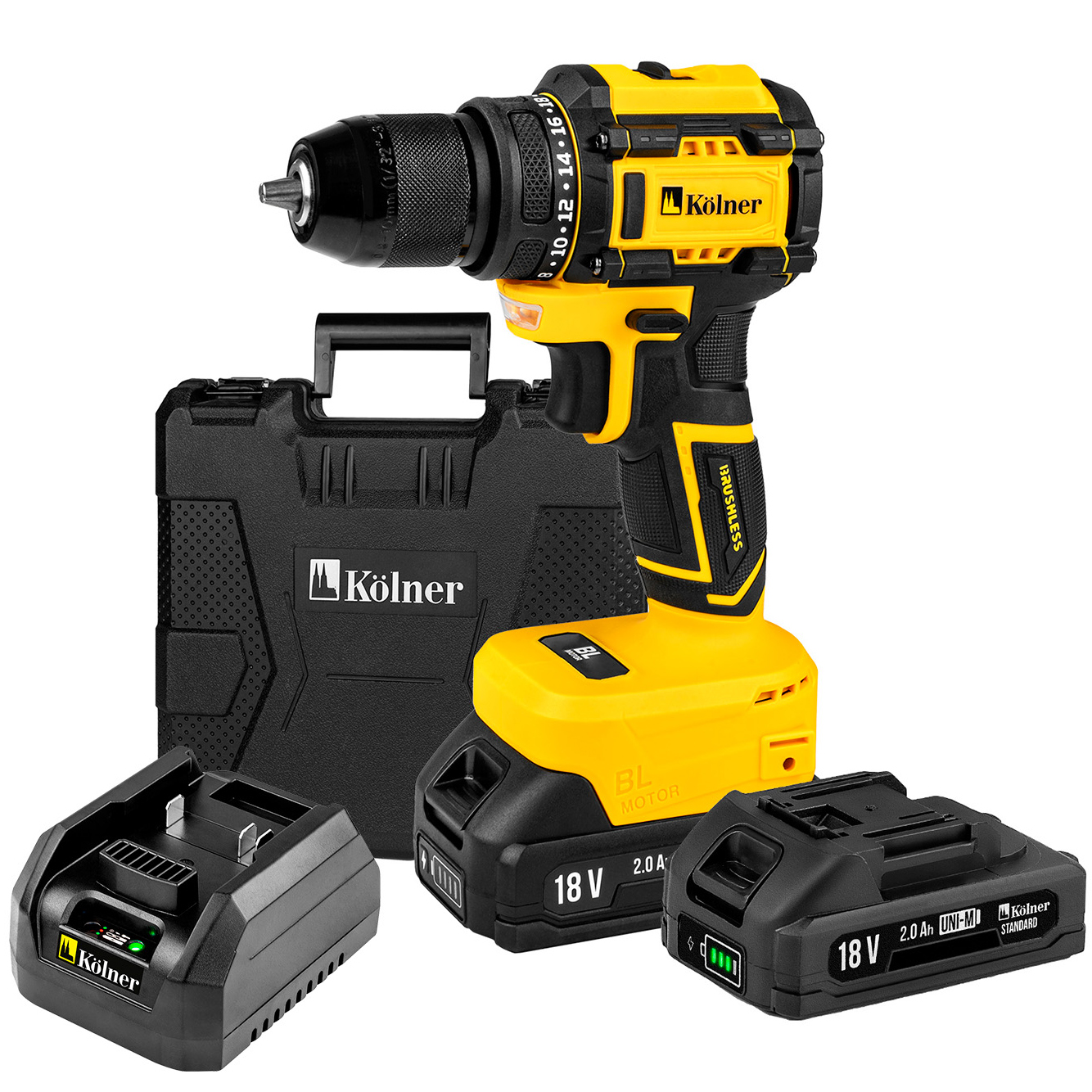 Аккумуляторная дрель-шуруповерт Kolner KDD 18BL-2K 8020100563, 12 В, 38 Нм, 2 А·ч детальное изображение - 1