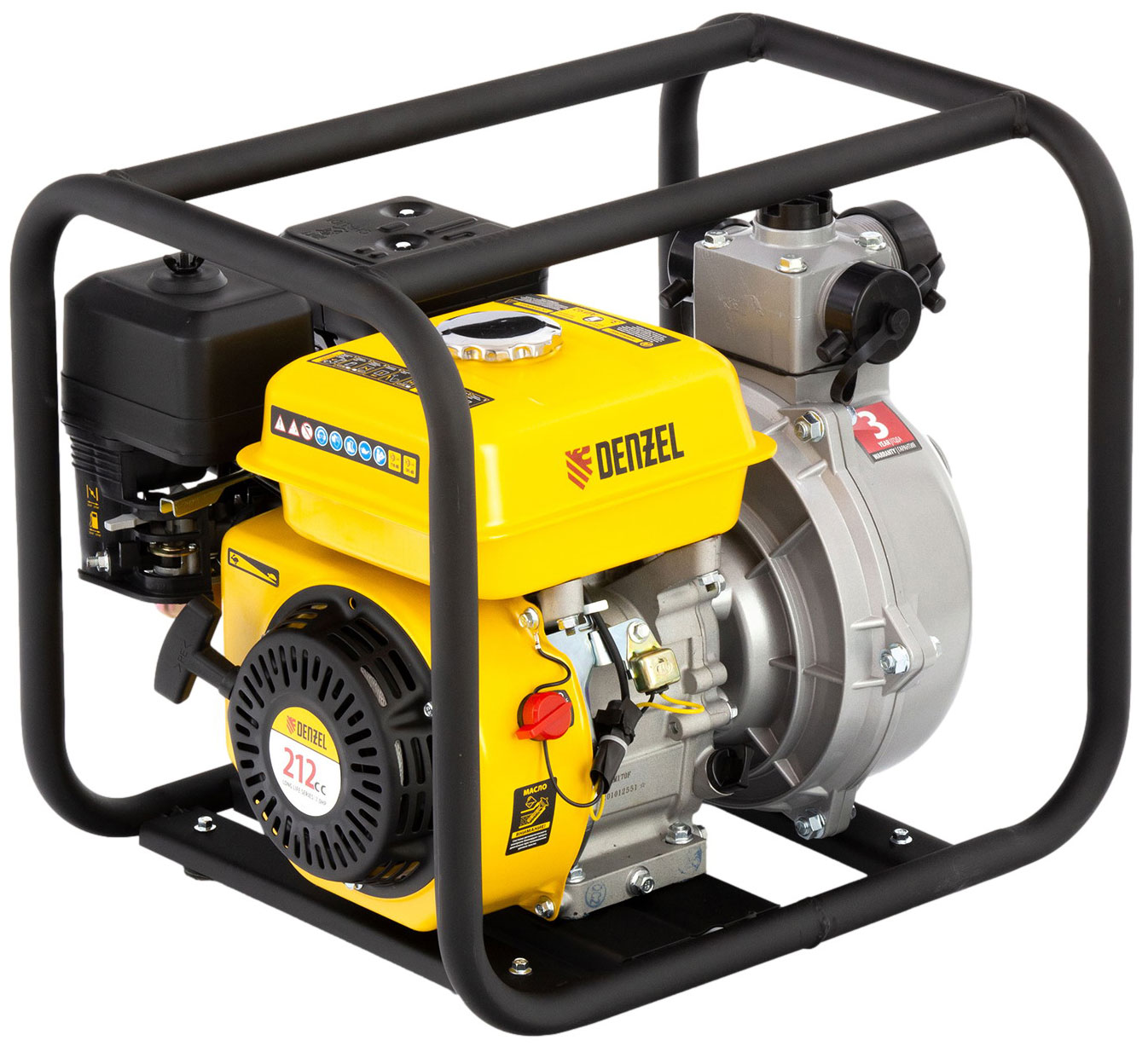 Мотопомпа бензиновая Denzel 99203 PX-50H высоконапорная, 600 л/мин, 50 мм, напор 65 м, d=50 мм, 5150 Вт, Желтый детальное изображение - 1
