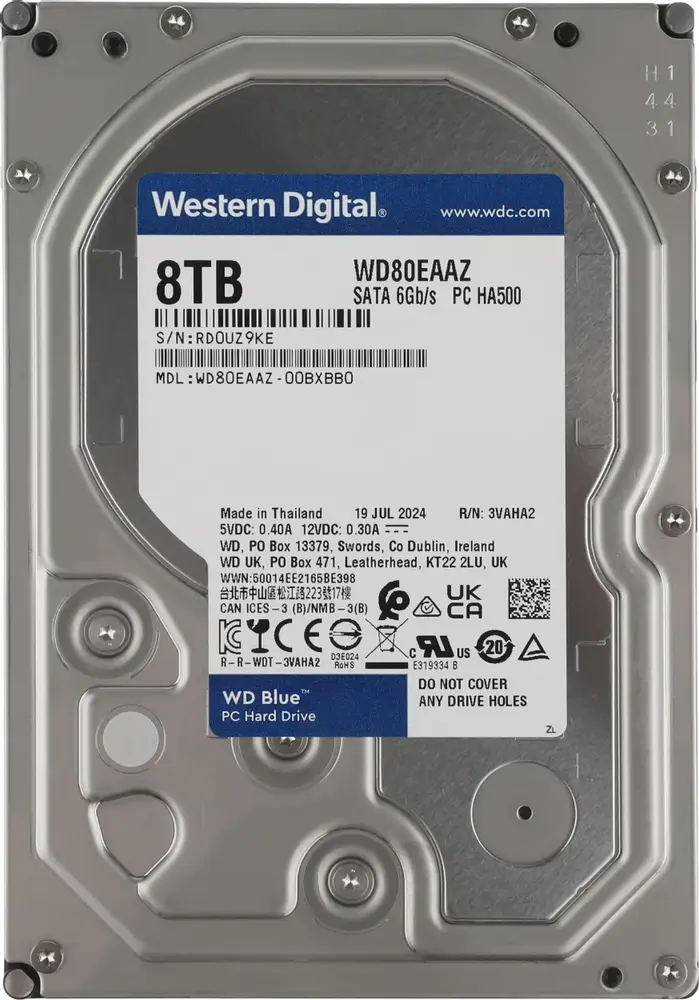 Жёсткий диск WD Blue WD80EAAZ, SATA-III, 5640 об/мин, 8 ТБ №1