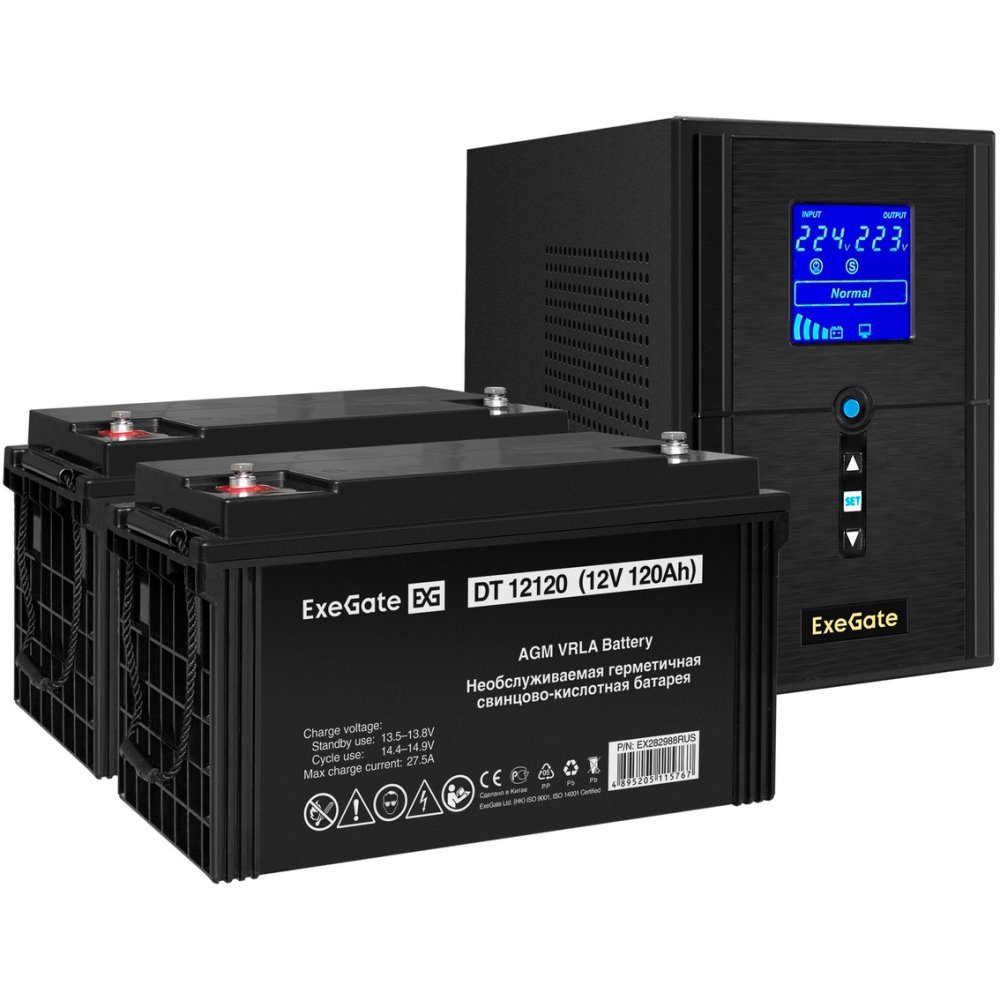 ИБП ExeGate SineTower SZ-1500.LCD.AVR.2SH.1C13.USB + 2x DT 12120 (120Ач) детальное изображение - 1