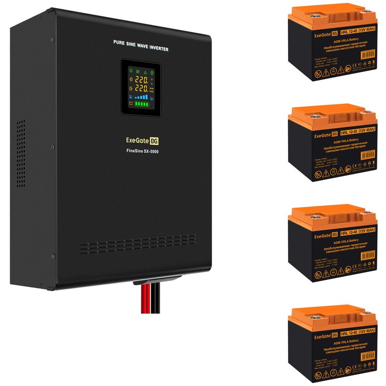 ИБП ExeGate FineSine SX-5000.LCD.AVR.2SH.T + 4x HRL 12-26 (26Ач) детальное изображение - 1