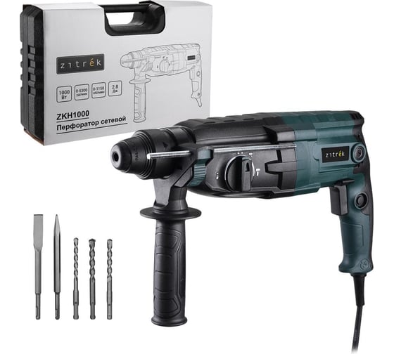 Перфоратор сетевой Zitrek ZKH1000 в кейсе, с набором из 5 буров 085-1302, 1000 Вт, 2,8 Дж, 0-5300 уд/мин детальное изображение - 1