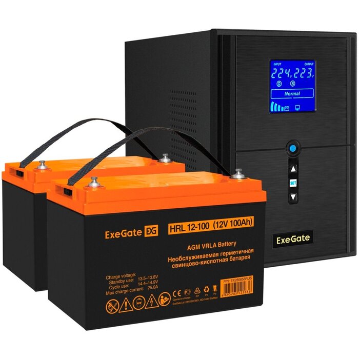 ИБП ExeGate SineTower SZ-2000.LCD.AVR.3SH.1C13.USB + 2x HRL 12-100 (100Ач) №1