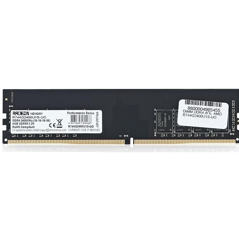 Оперативная память AMD OEM DDR4 2400MHz, R744G2400U1S-UO, 4 Гб детальное изображение - 1