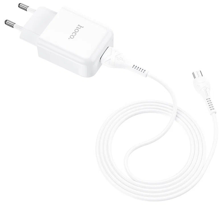 Сетевое зарядное устройство HOCO N2 + кабель MicroUSB, 1м белый детальное изображение - 2