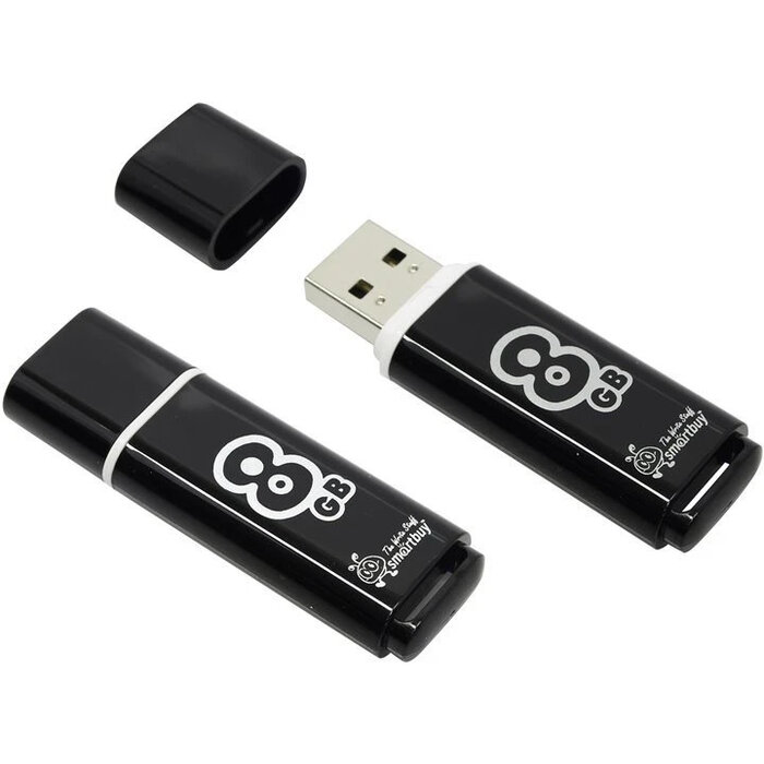 USB Flash накопитель SmartBuy Glossy (SB8GBGS-K) 8 ГБ, Черный №1