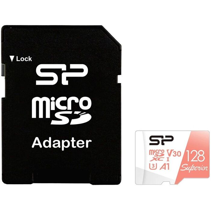 Карта памяти Silicon Power Superior MicroSD + SD адаптер (SP128GBSTXDV3V20SP), 128 Гб №1