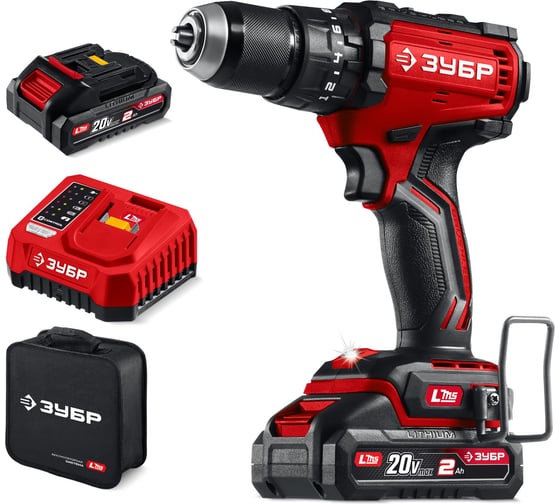 Бесщеточная ударная дрель-шуруповерт, сумка ЗУБР, 2 АКБ LMS ДБУ-65-22, 20 В, 65 Нм, 2 А·ч детальное изображение - 1