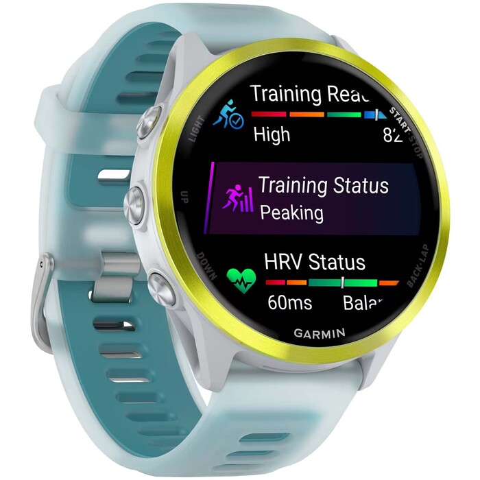 Умные часы Garmin Forerunner 570 47 мм, Светло-серый, алюминиевый безель ярко-желтого цвета, бирюзовый ремешок №3