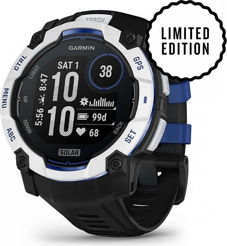 Смарт-часы Garmin Instinct 3 Solar Whitestone with Black/Bolt Blue Silicone Limited edition, 50 мм, Синий детальное изображение - 2