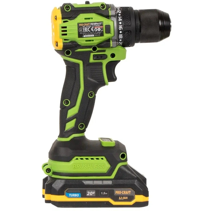 Аккумуляторная дрель-шуруповерт PROCRAFT PA18LiPro, 20 В, 45 Нм, 1.5 А·ч  детальное изображение - 3