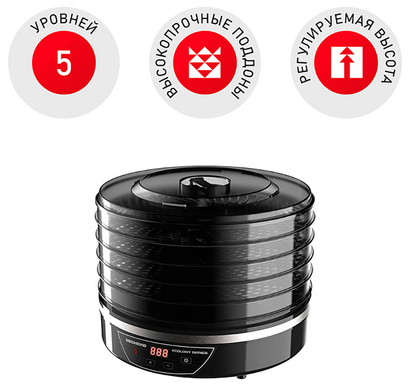 Сушилка для овощей и фруктов Редмонд FD1102, 500 Вт, Черный детальное изображение - 2