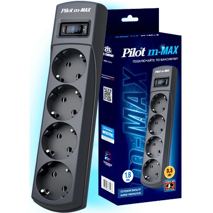 Сетевой фильтр Pilot m-MAX, 10 м, Черный детальное изображение - 1