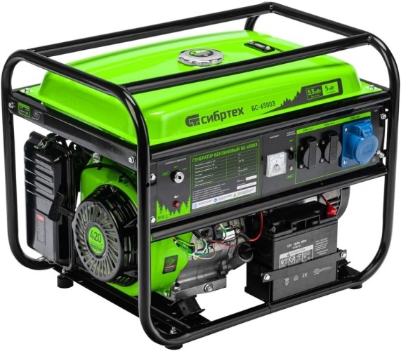 Генератор бензиновый СИБРТЕХ БС-6500Э 94548, 5 кВт, Зеленый детальное изображение - 1