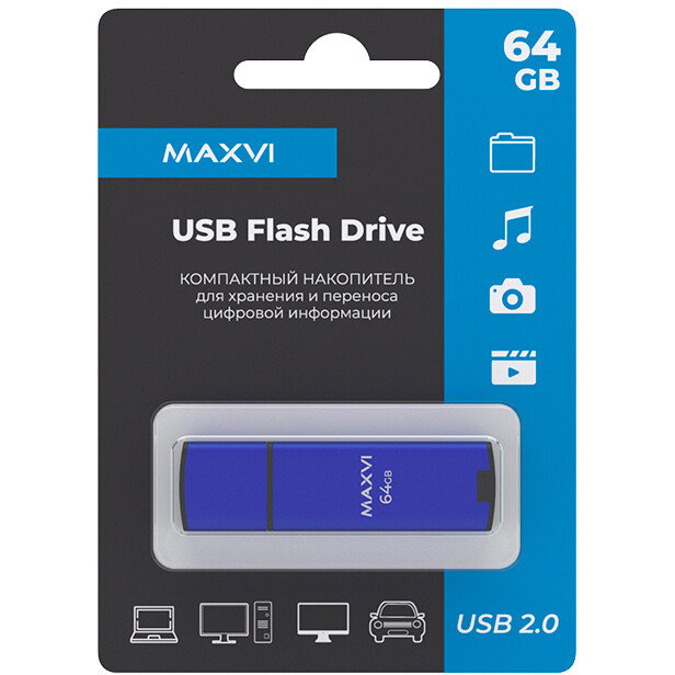 USB Flash накопитель MAXVI MP2 64 ГБ, синий детальное изображение - 4