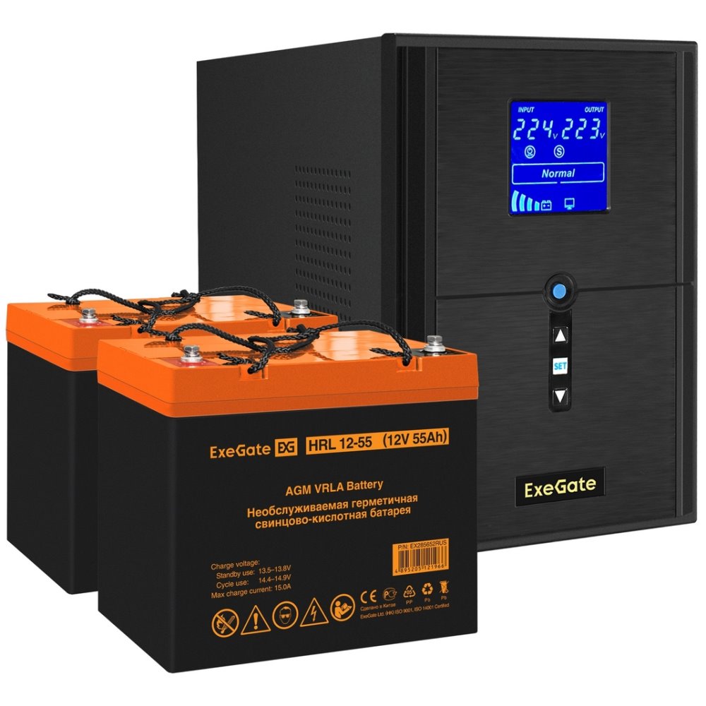 ИБП ExeGate SineTower SZ-2000.LCD.AVR.3SH.1C13.USB + 2x HRL 12-55 (55Ач) детальное изображение - 1