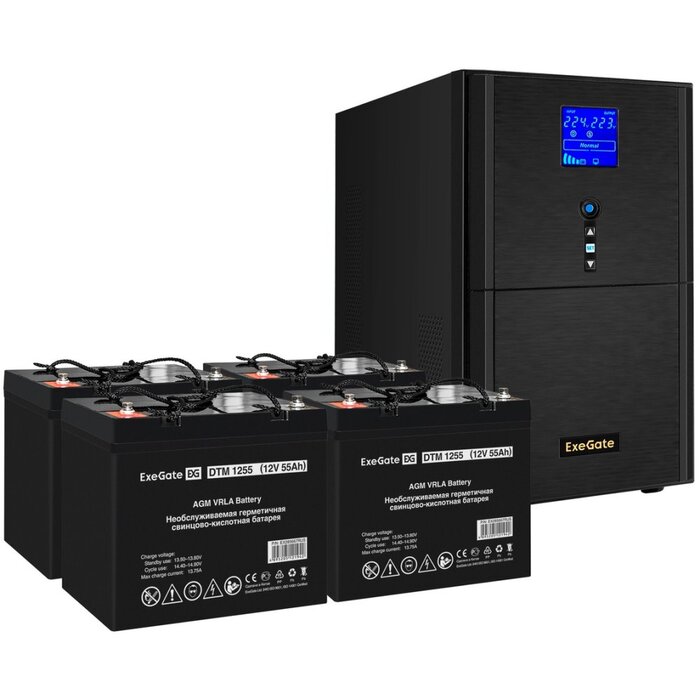 ИБП ExeGate SineTower SZ-3000.LCD.AVR.3SH.1C13.RJ.USB + 4x DT 1233 (33Ач) №1